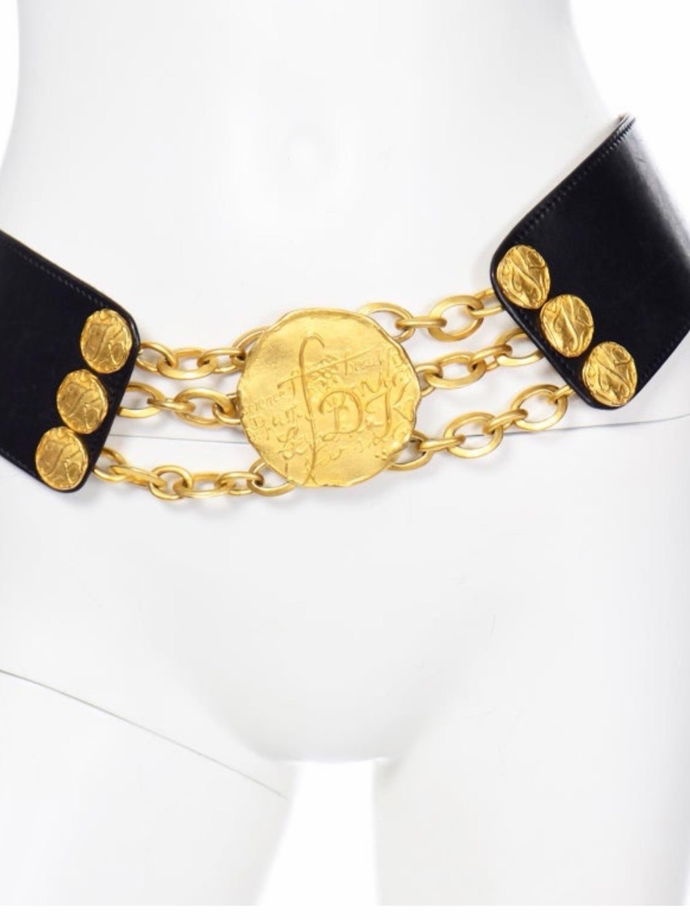 Donna Karan Vintage Black and Gold Chain Coin Waist Belt